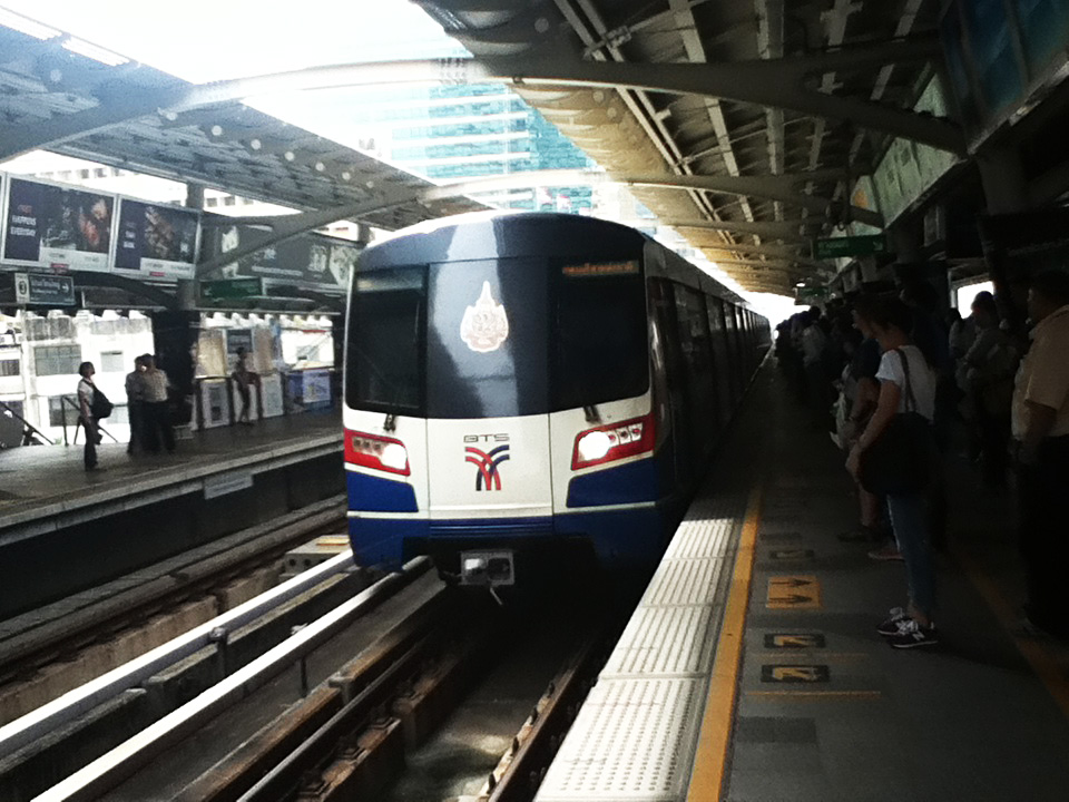The Skytrain arriving at Sala Daeng station.